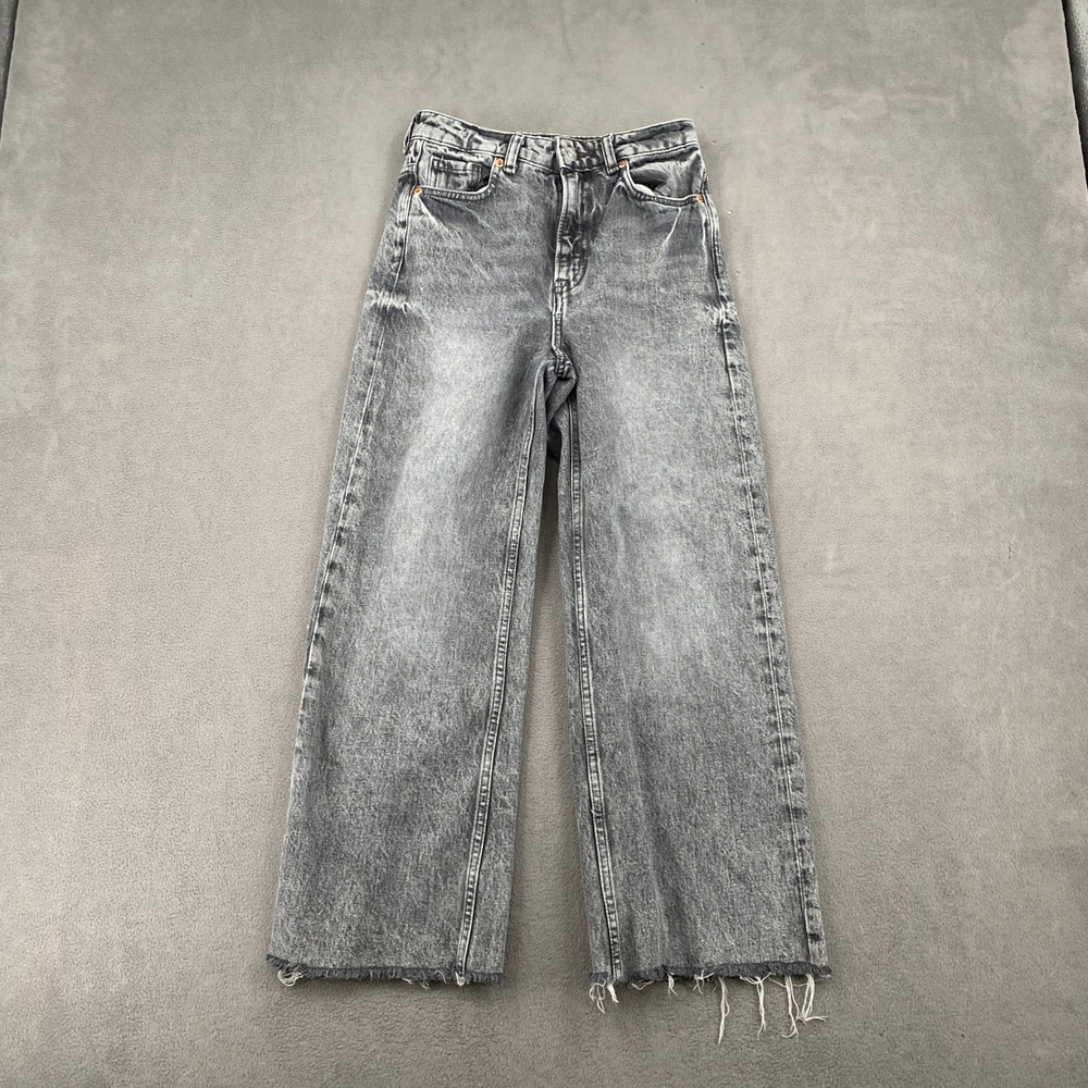 H&M Divided Gray High Waisted Wide Leg Raw Hem Jeans Size 0 943044